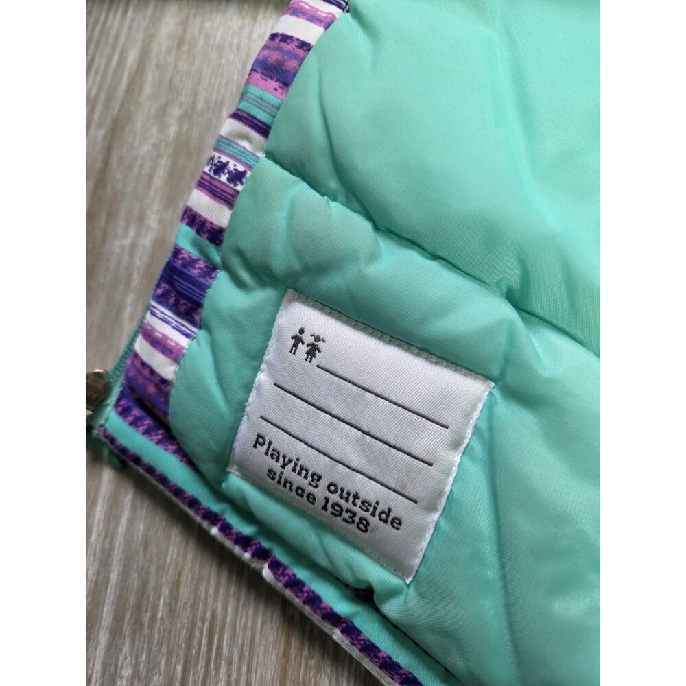 Columbia Girls Hooded Puffer Jacket Purple Teal Stripe Insulated Winter Coat XS - Picture 10 of 12